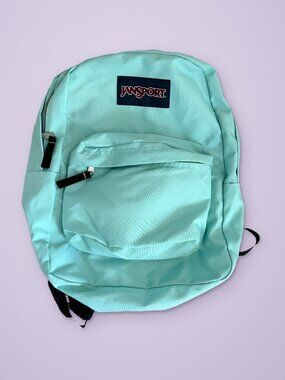 JanSport SuperBreak Backpack Aqua Mint Classic School Bag Black Straps